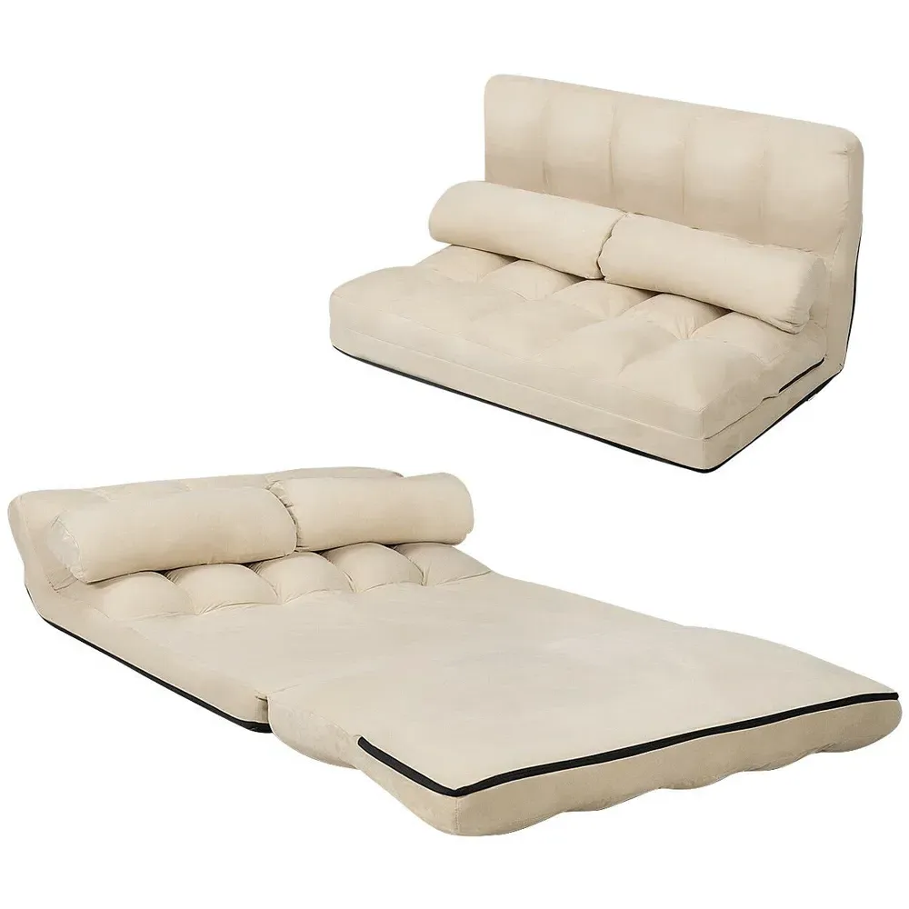 2 in 1 Folding Floor Sofa Bed with Pillows - Beige