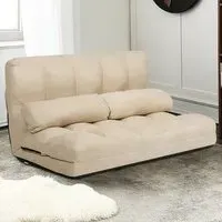 2 in 1 Folding Floor Sofa Bed with Pillows - Beige