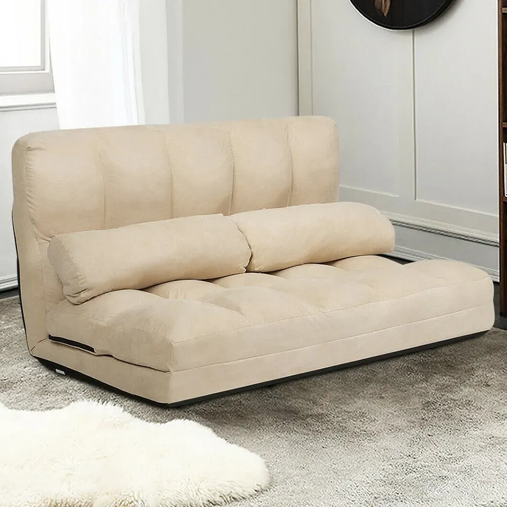 2 in 1 Folding Floor Sofa Bed with Pillows - Beige