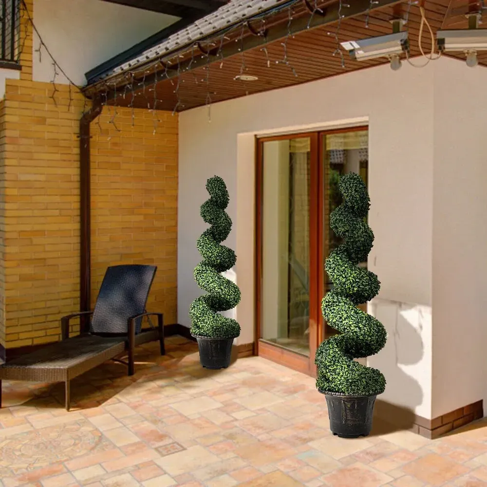 2 Piece Artificial Boxwood Spiral Tree 120cm - Green