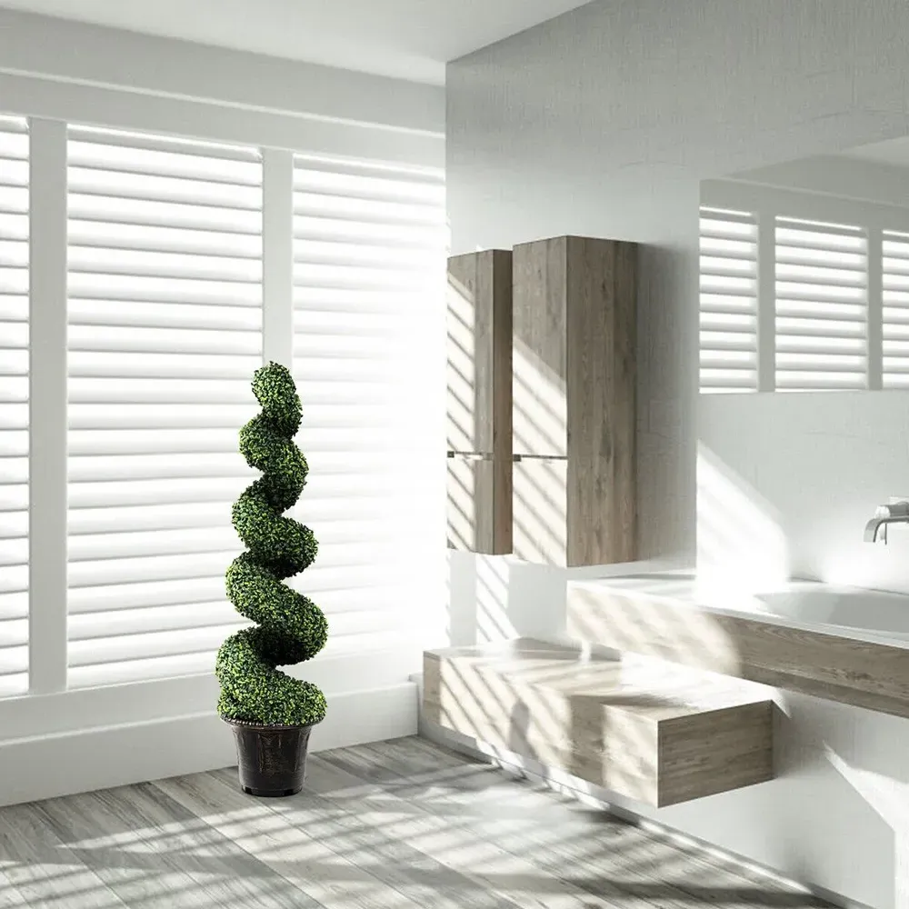 2 Piece Artificial Boxwood Spiral Tree 120cm - Green