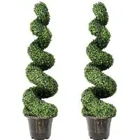 2 Piece Artificial Boxwood Spiral Tree 120cm - Green