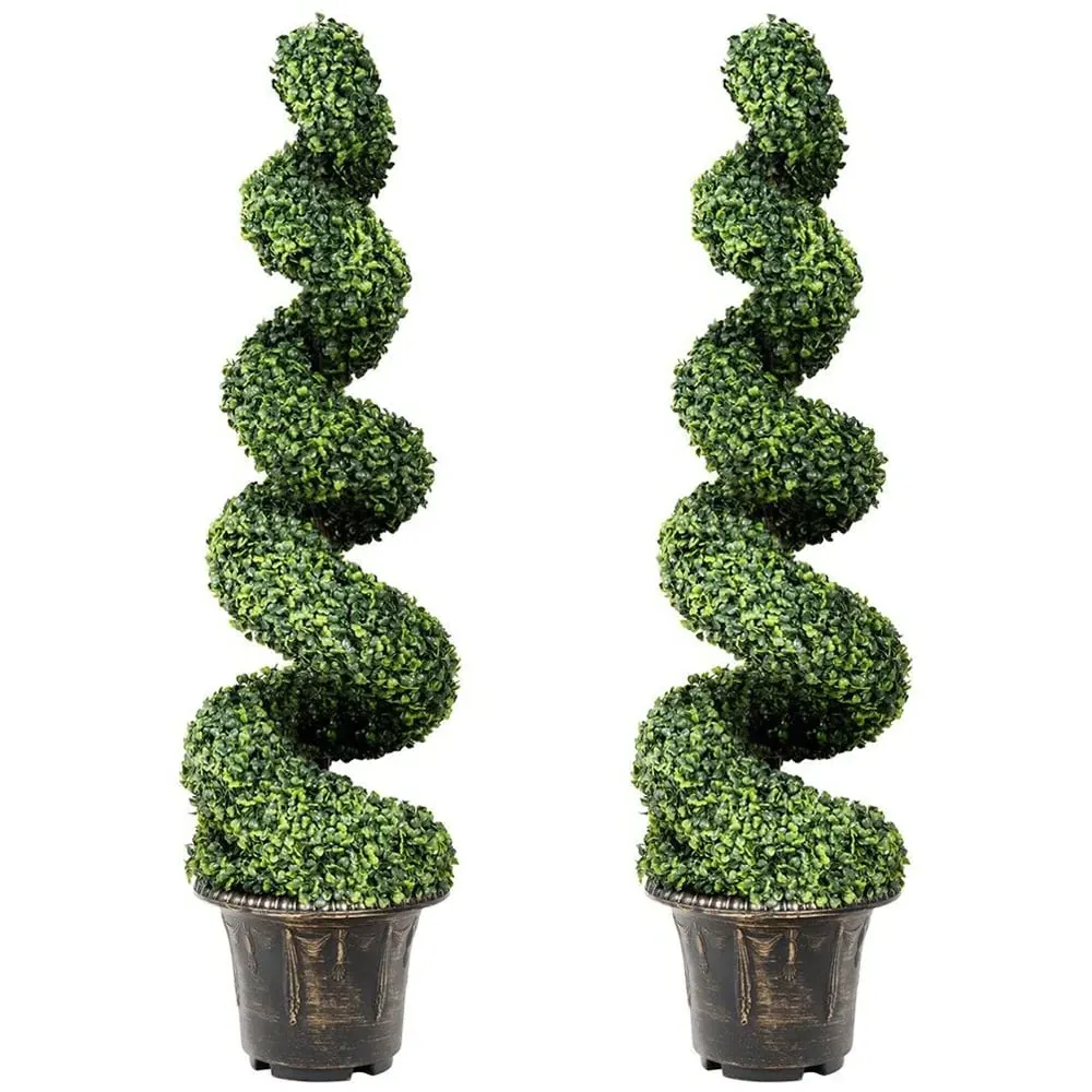 2 Piece Artificial Boxwood Spiral Tree 120cm - Green