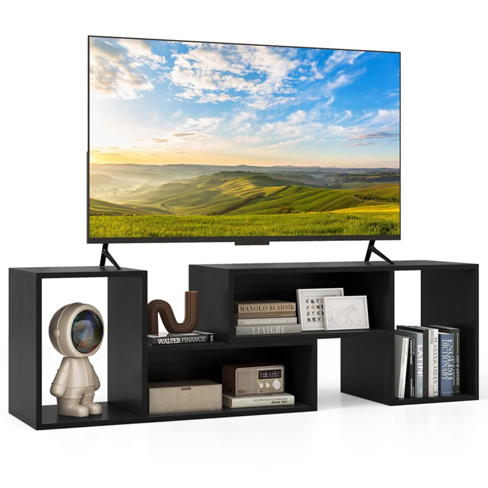 2 Piece L-Shaped TV Console Unit with Storage - Black