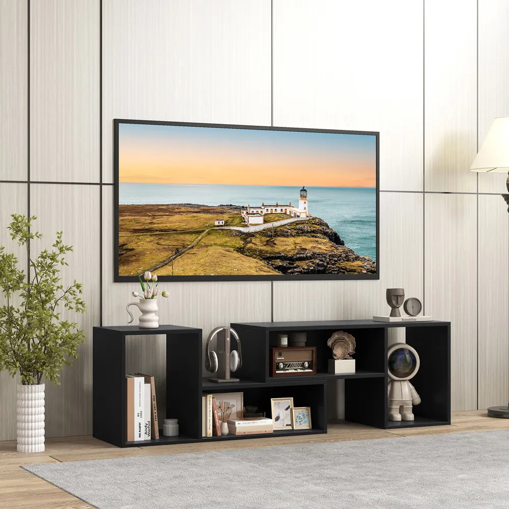 2 Piece L-Shaped TV Console Unit with Storage - Black