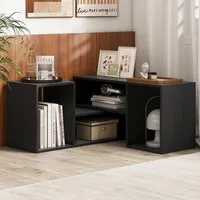 2 Piece L-Shaped TV Console Unit with Storage - Black