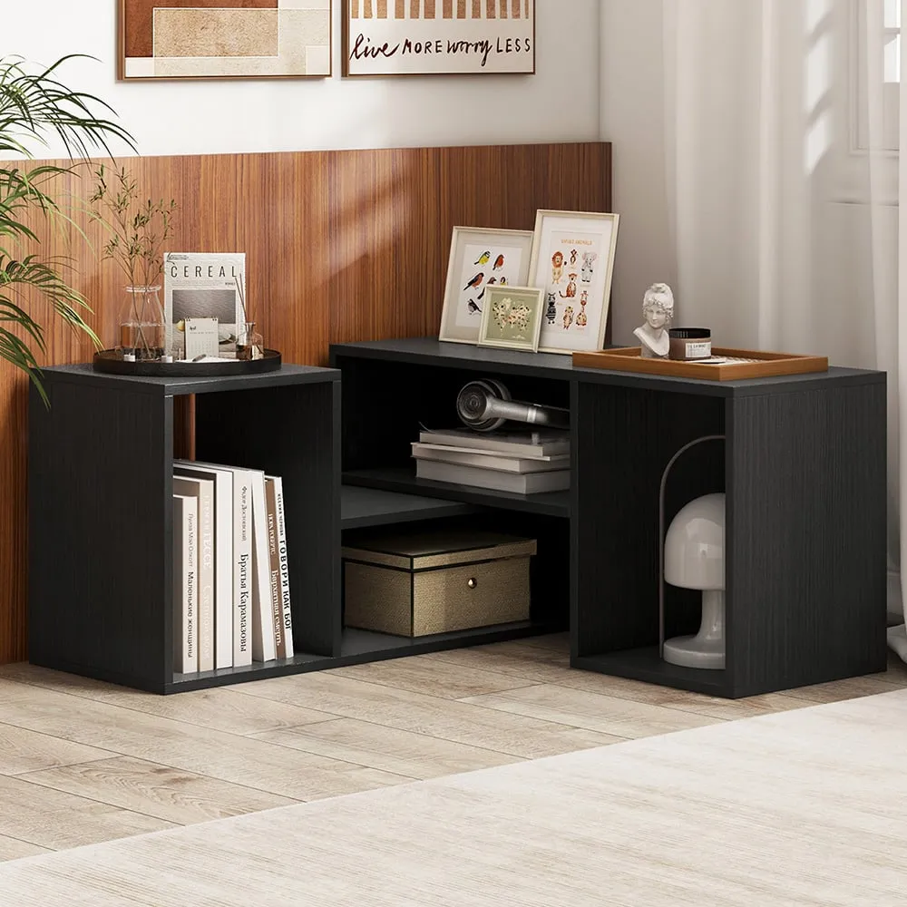 2 Piece L-Shaped TV Console Unit with Storage - Black image