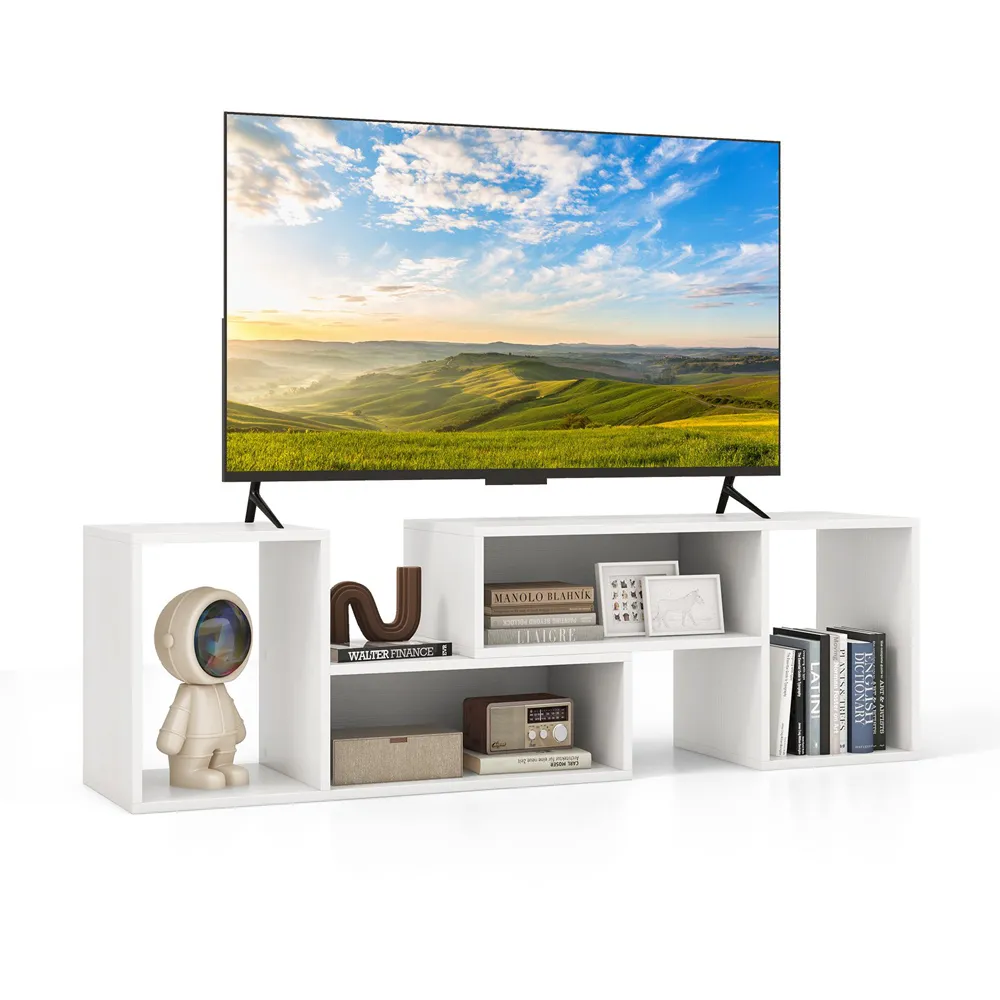 2 Piece L-Shaped TV Console Unit with Storage - White