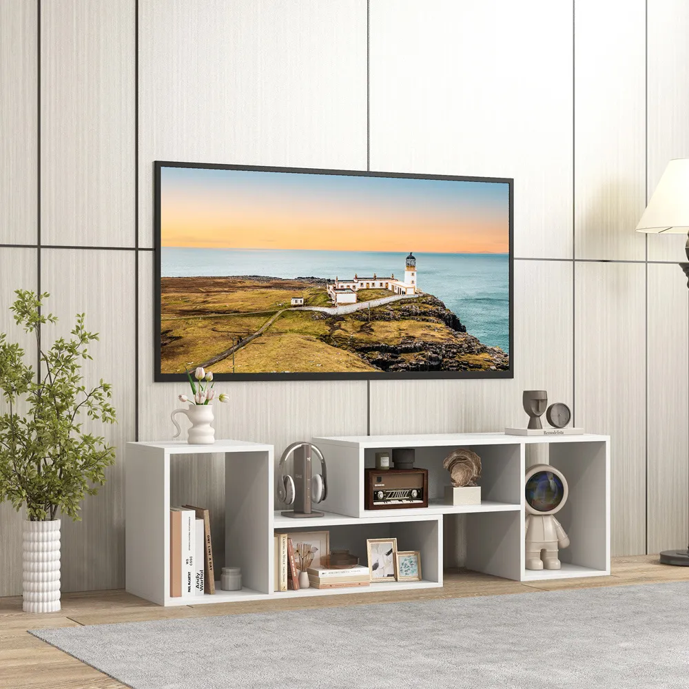 2 Piece L-Shaped TV Console Unit with Storage - White