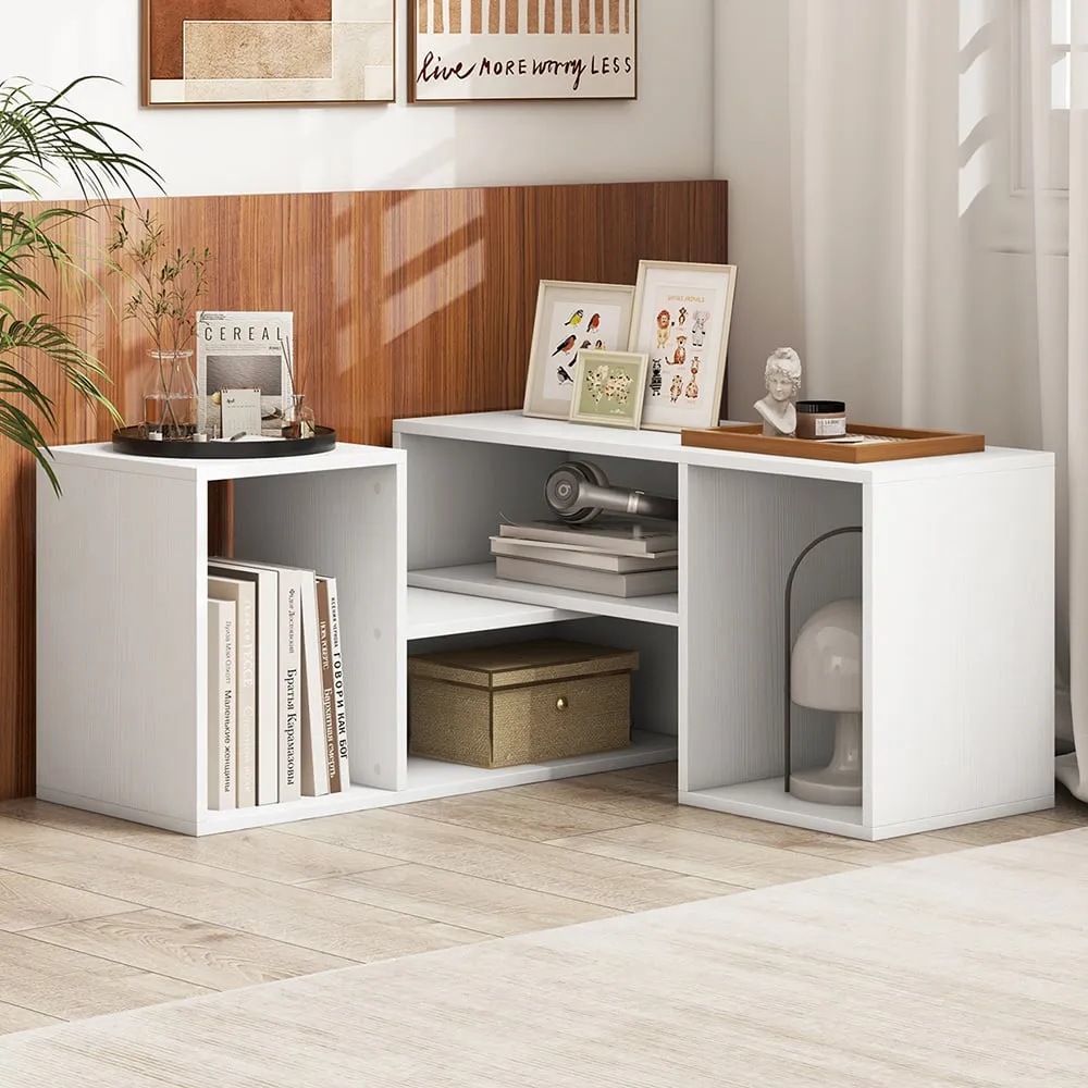 2 Piece L-Shaped TV Console Unit with Storage - White