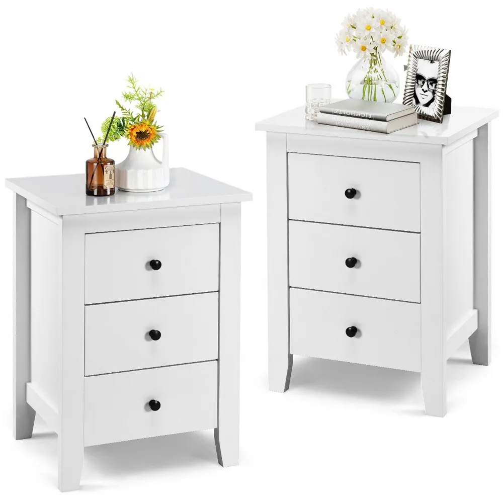 2 Piece Nightstand with 3 Drawers - White