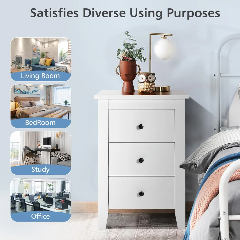 2 Piece Nightstand with 3 Drawers - White