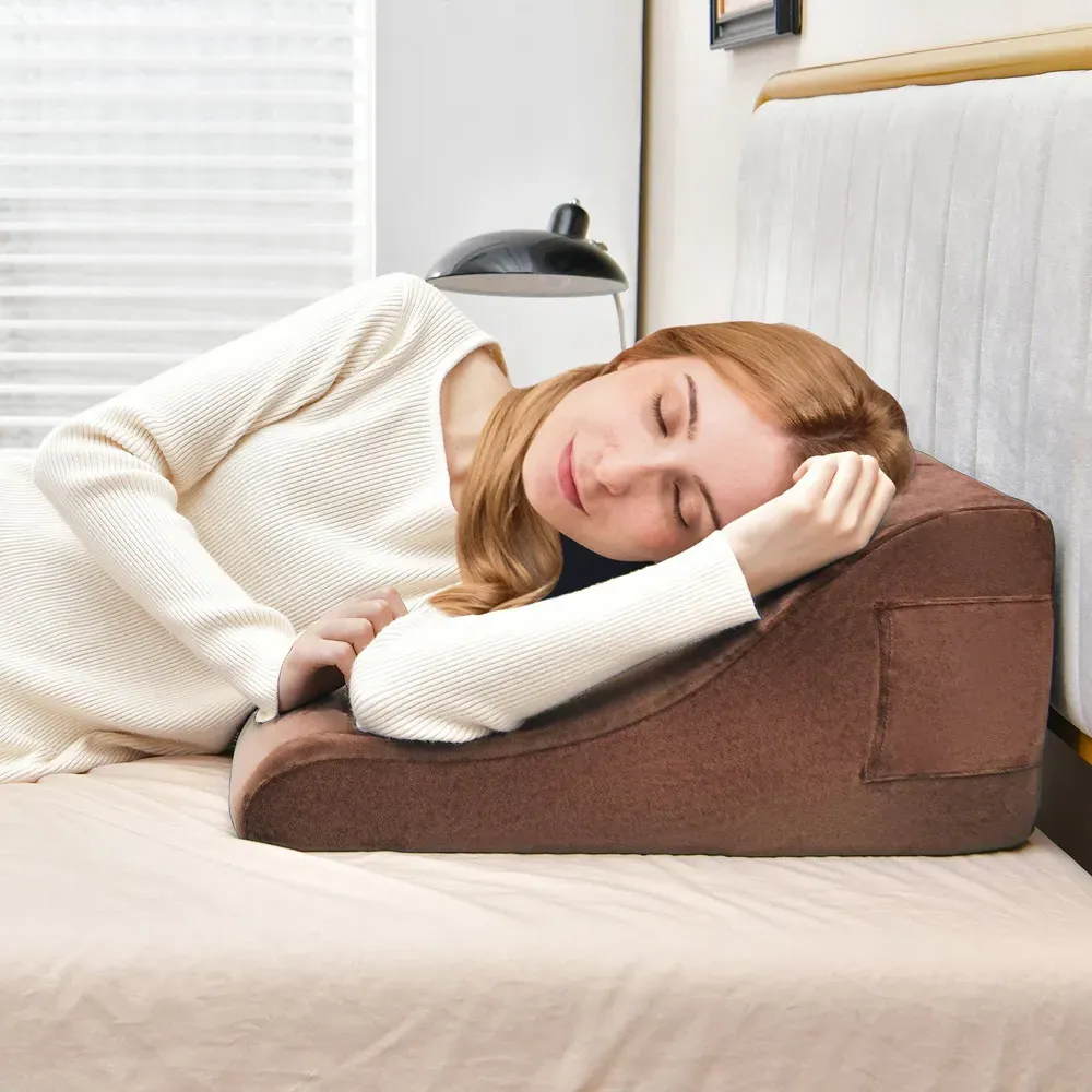 2 Piece Wedge Pillow Set with Storage - Brown, Velvet