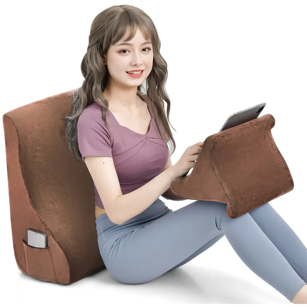 2 Piece Wedge Pillow Set with Storage - Brown, Velvet