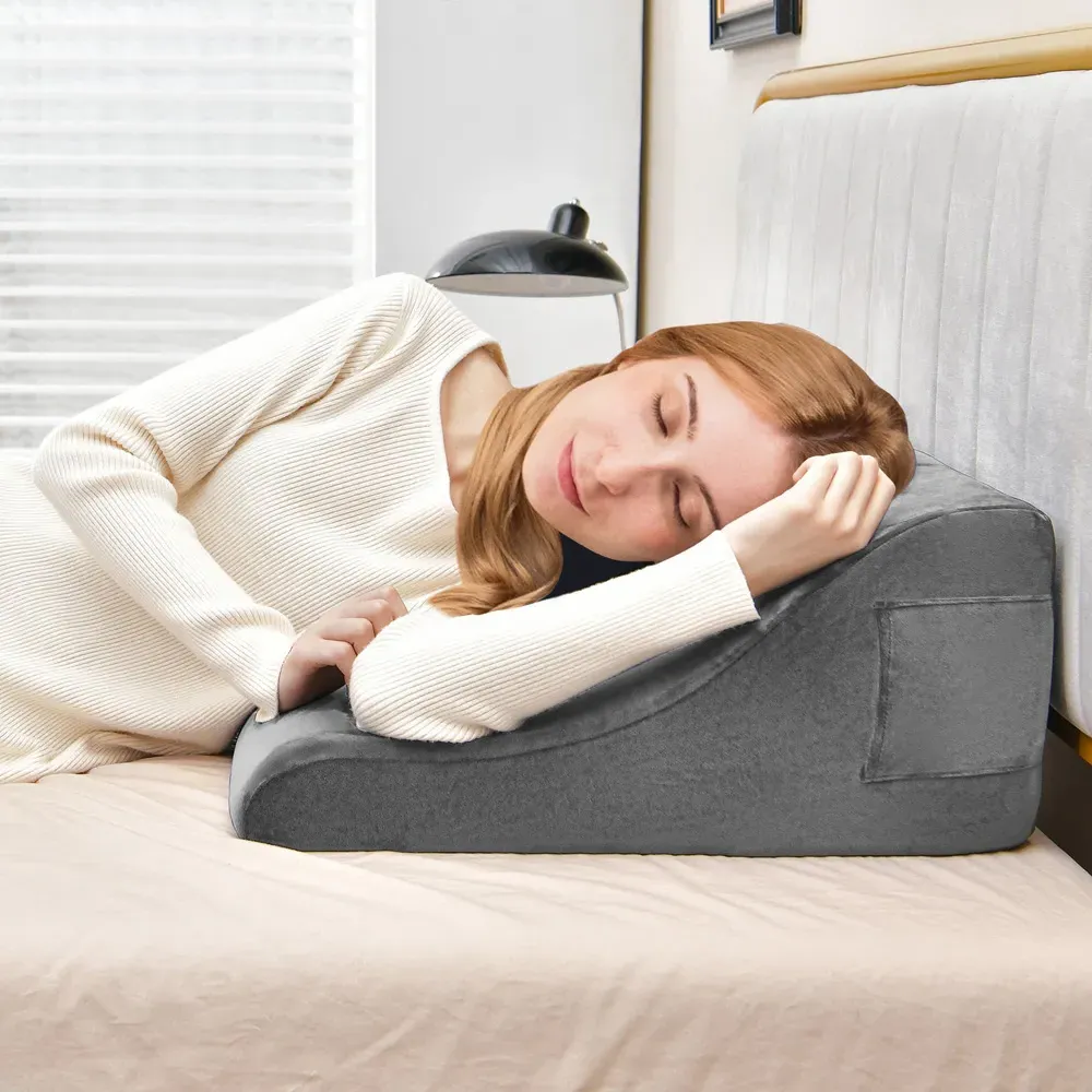 2 Piece Wedge Pillow Set with Storage - Grey, Velvet