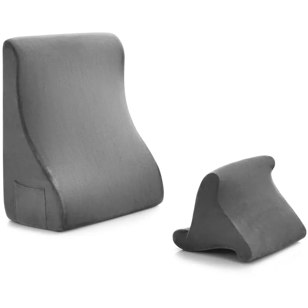 2 Piece Wedge Pillow Set with Storage - Grey, Velvet