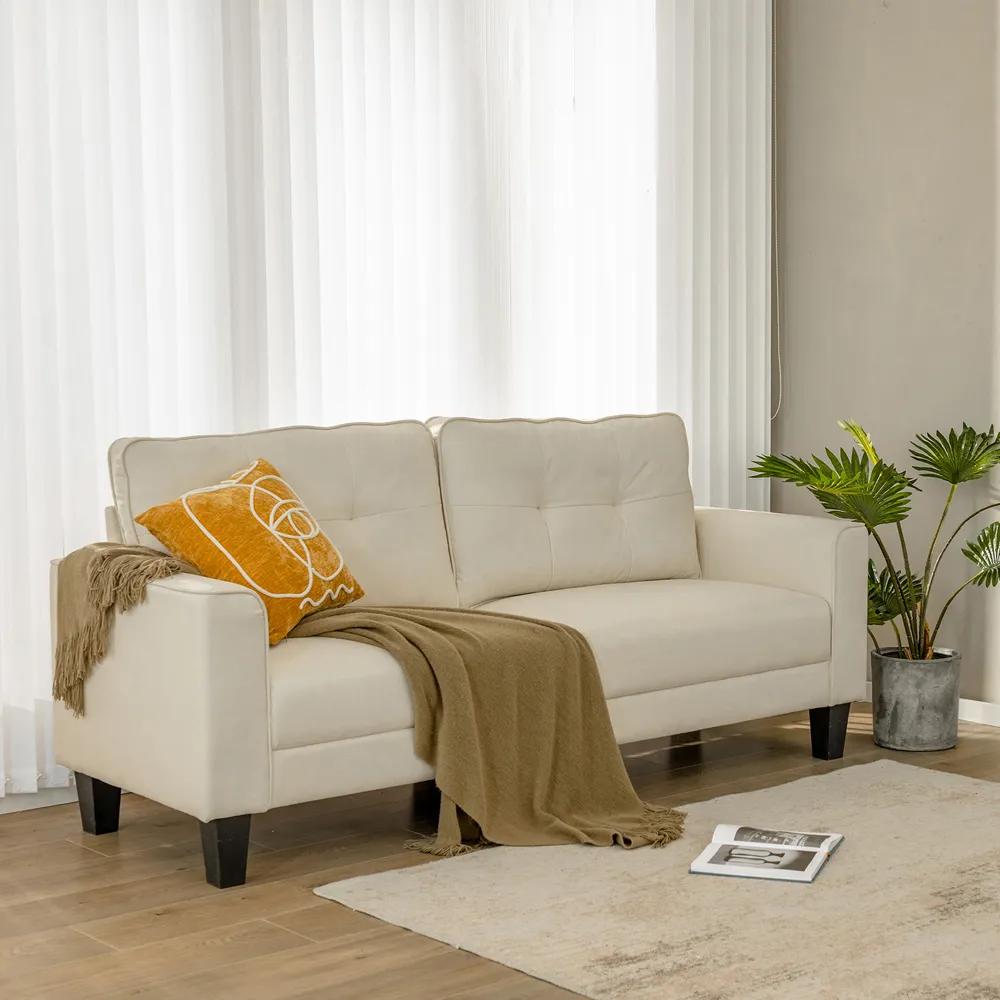 2-Seater Corner Sofa with Cushions - Beige