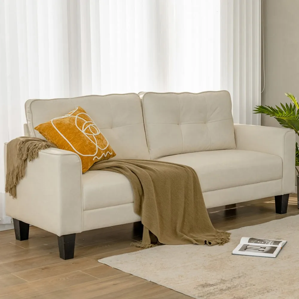 2-Seater Corner Sofa with Cushions - Beige