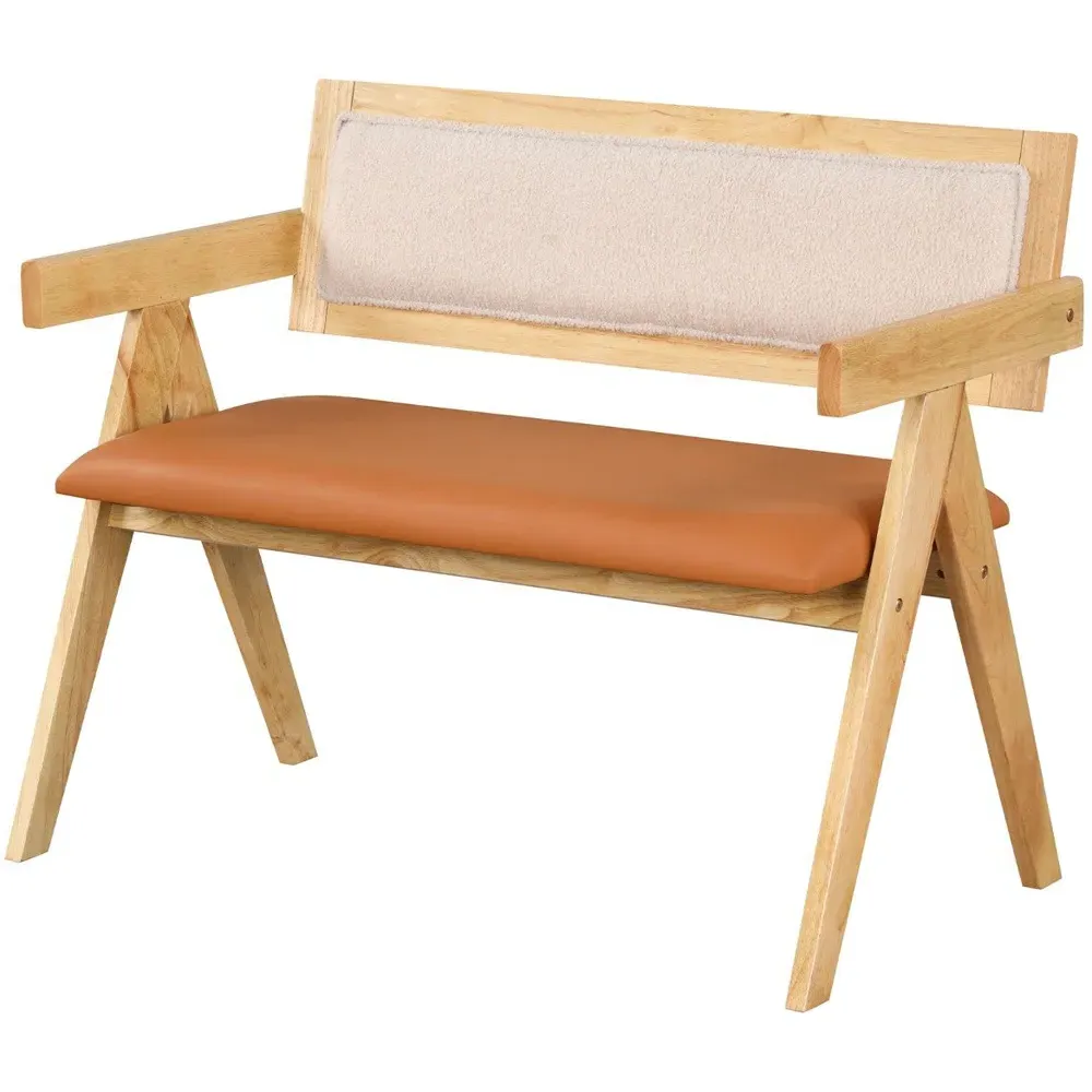 2-Seater Dining Bench with Armrests - Natural, Rubber Wood