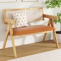 2-Seater Dining Bench with Armrests - Natural, Rubber Wood