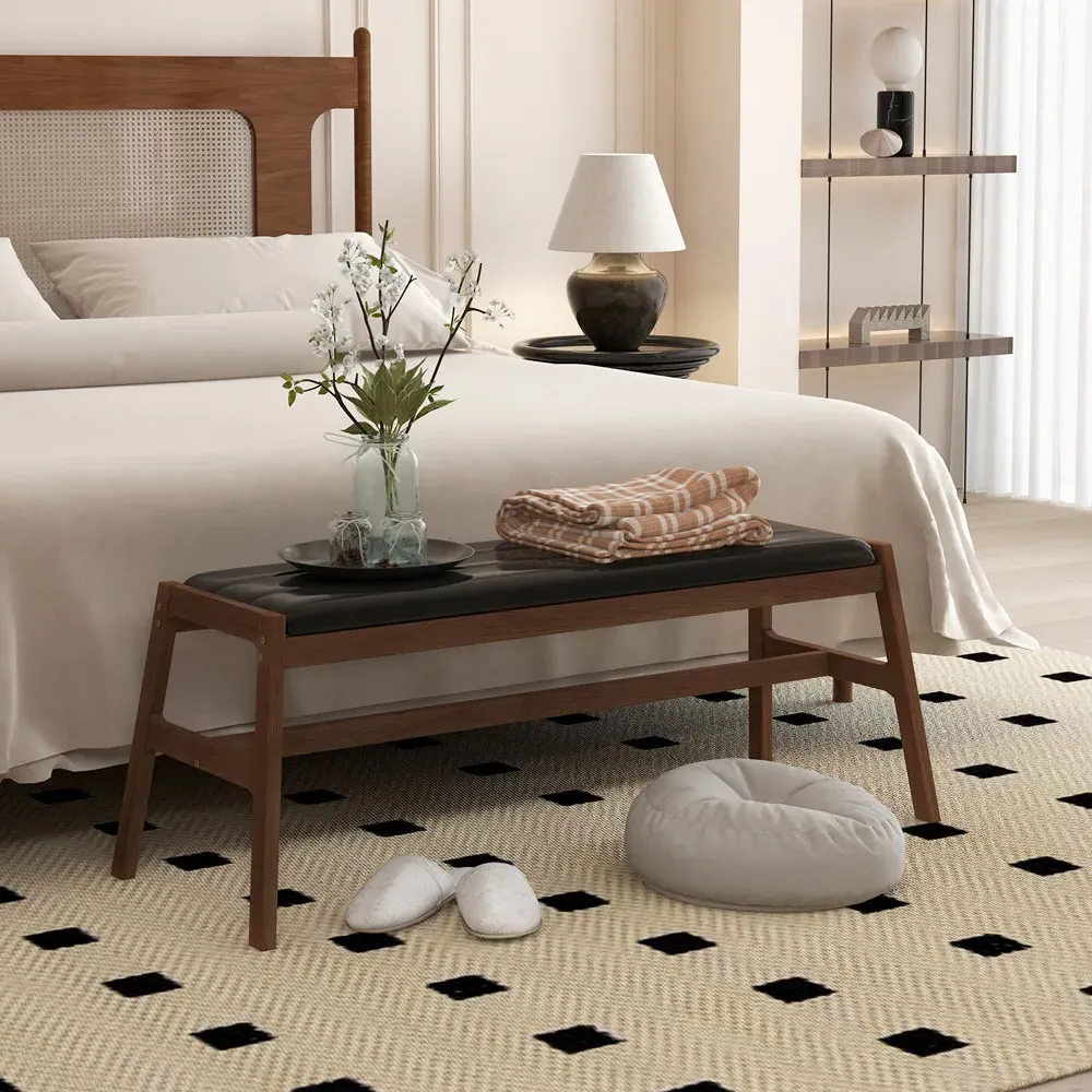 2-Seater Dining Bench with Cushion - Brown, Rubber Wood