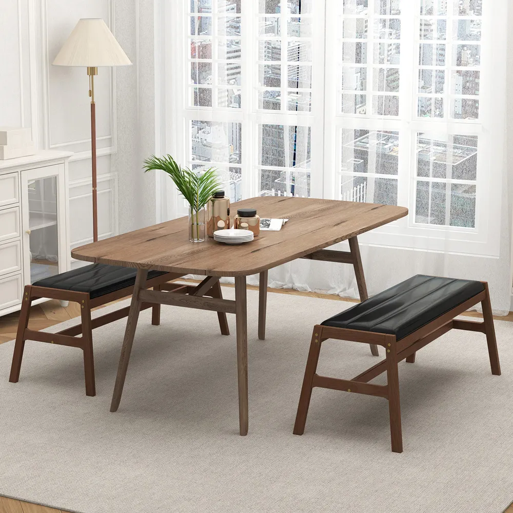 2-Seater Dining Bench with Cushion - Brown, Rubber Wood