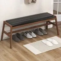 2-Seater Dining Bench with Cushion - Brown, Rubber Wood