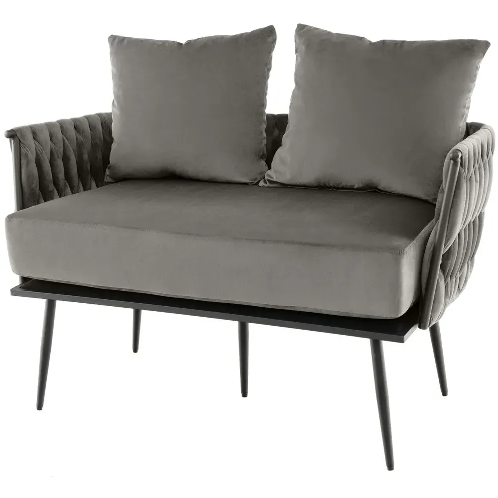 2-Seater Loveseat Sofa - Grey, Velvet
