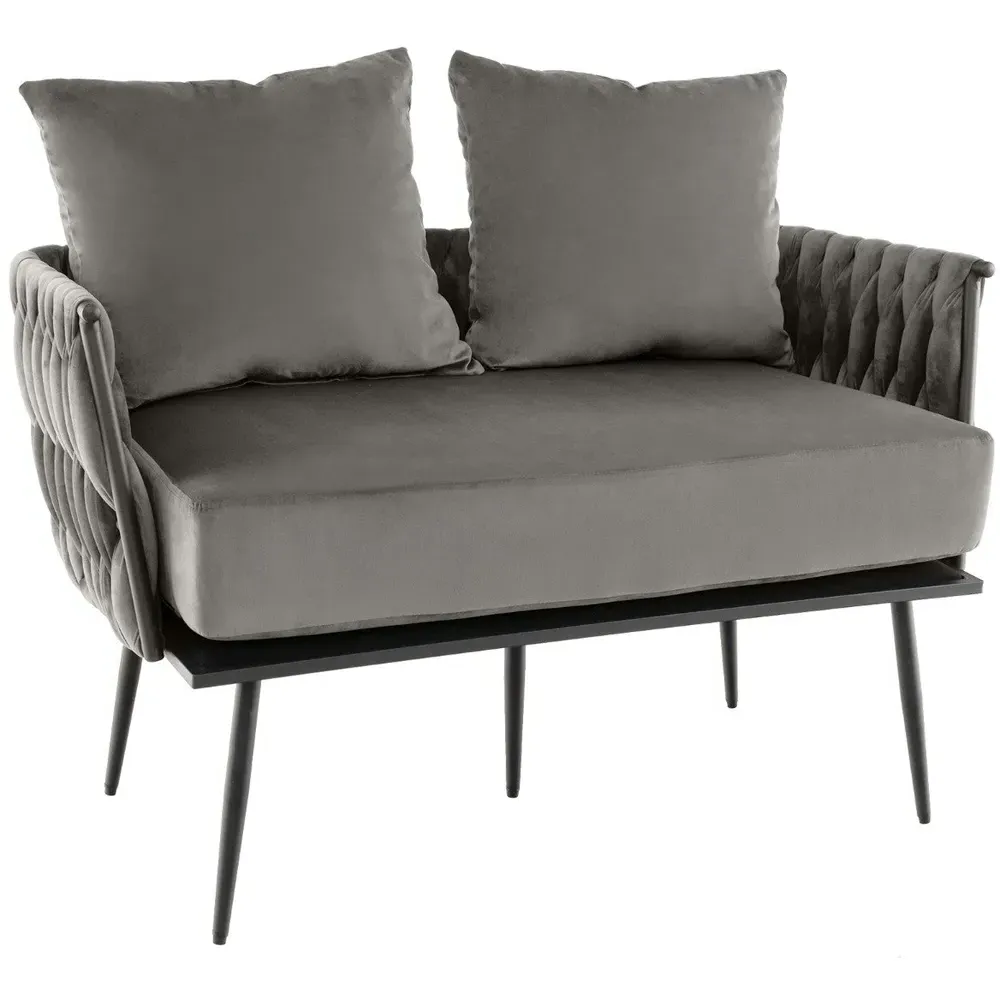 2-Seater Loveseat Sofa - Grey, Velvet