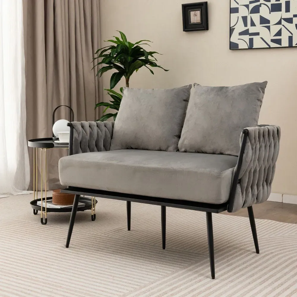 2-Seater Loveseat Sofa - Grey, Velvet
