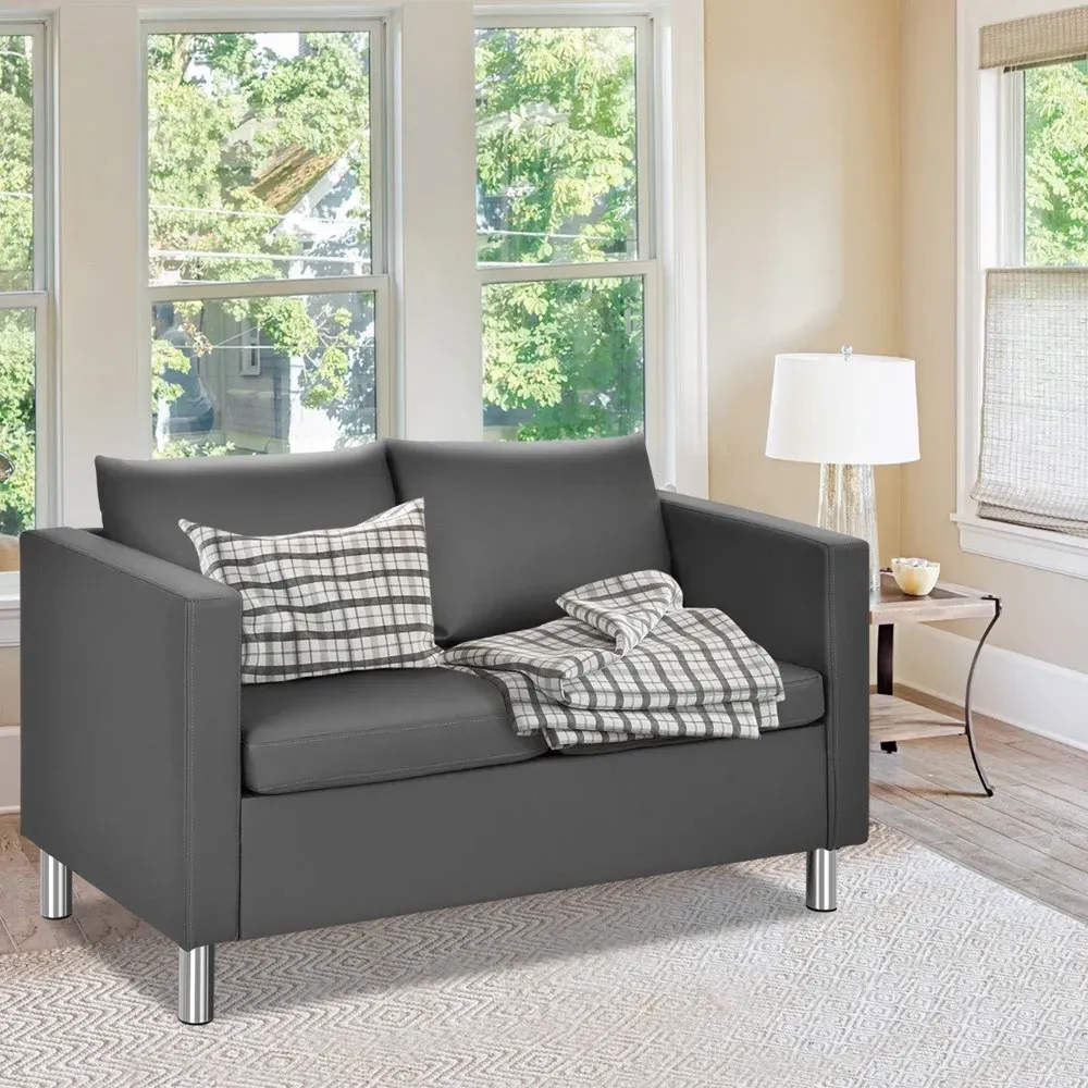 2-Seater PU Leather Tub Sofa - Grey