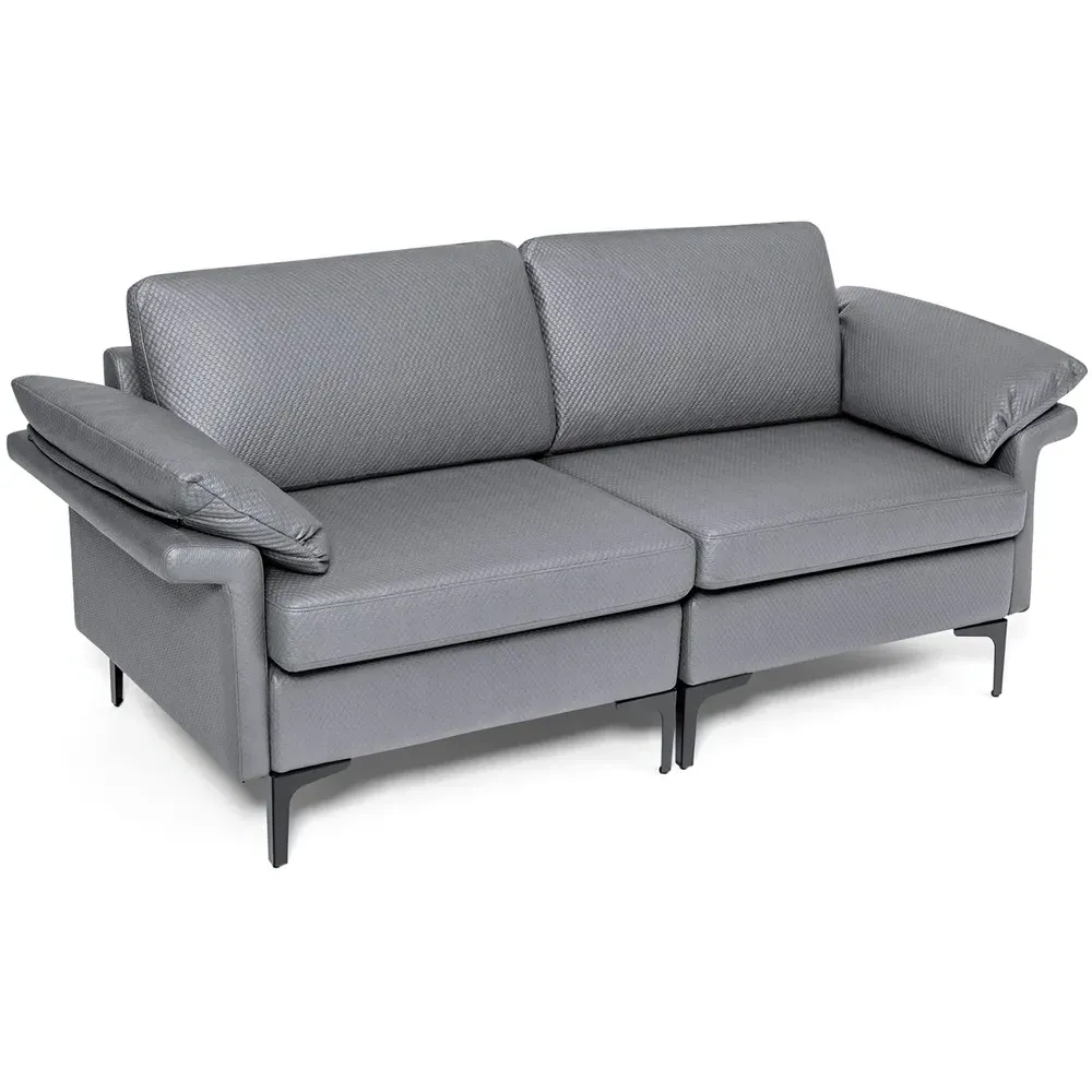 2-Seater Upholstered Sofa - Grey