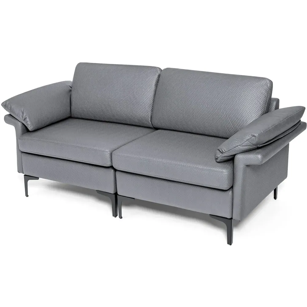 2-Seater Upholstered Sofa - Grey
