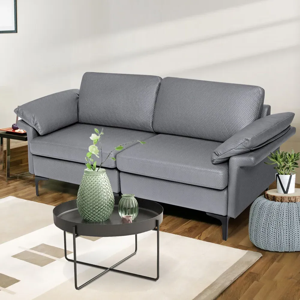 2-Seater Upholstered Sofa - Grey