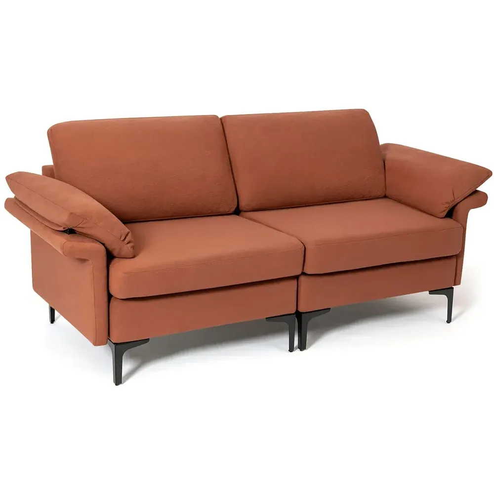 2-Seater Upholstered Sofa - Red