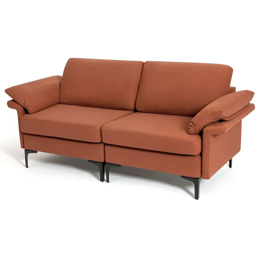 2-Seater Upholstered Sofa - Red