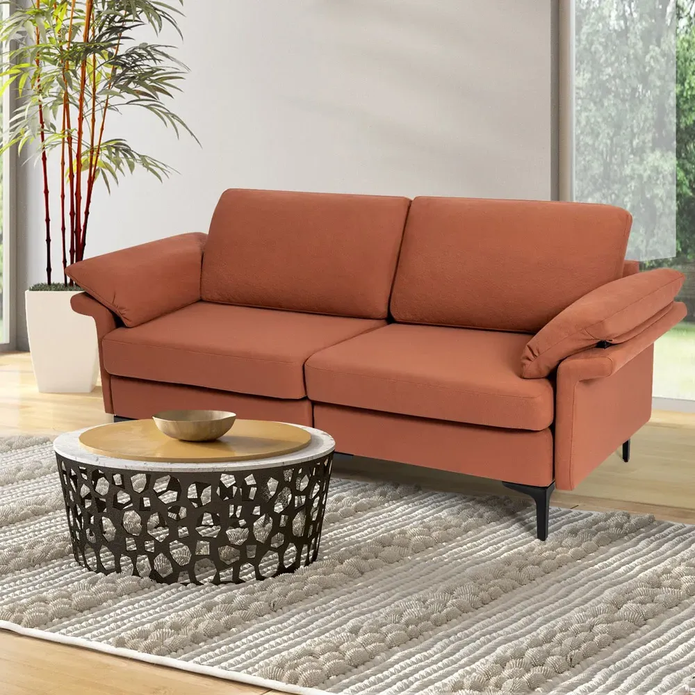 2-Seater Upholstered Sofa - Red