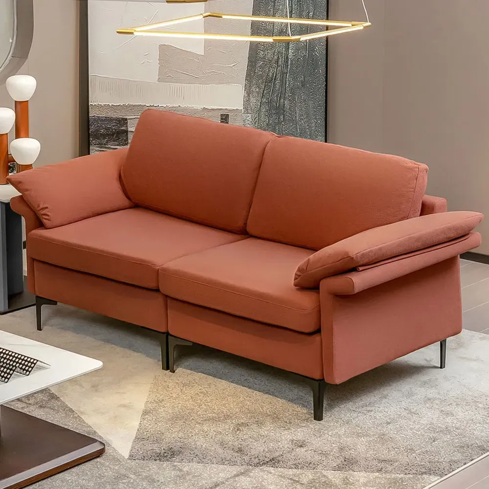 2-Seater Upholstered Sofa - Red image