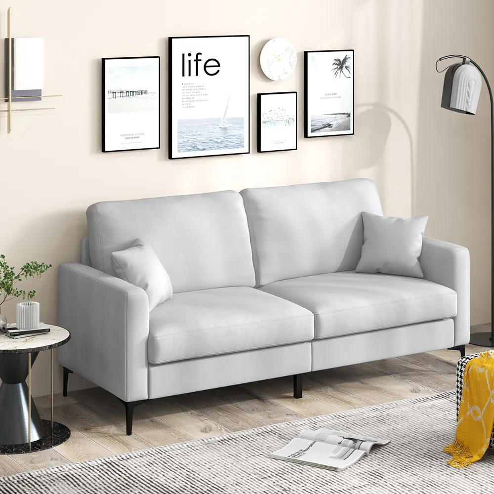 2-Seater Wide Loveseat Sofa - Grey, Linen