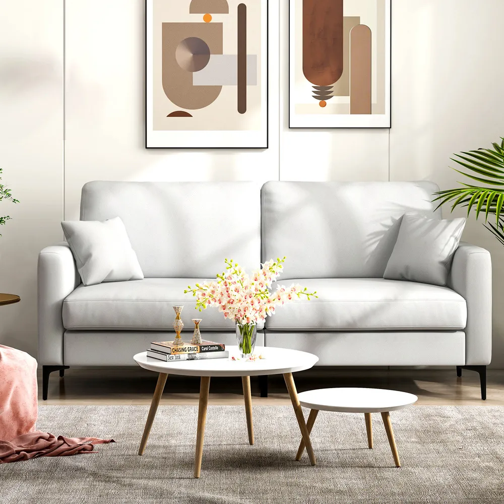 2-Seater Wide Loveseat Sofa - Grey, Linen