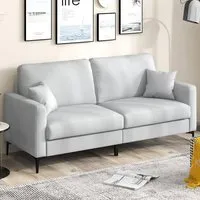 2-Seater Wide Loveseat Sofa - Grey, Linen