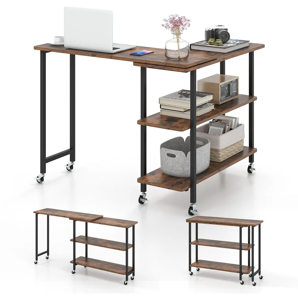 2 Shelf 360° Rotating Mobile End Table - Rustic Brown