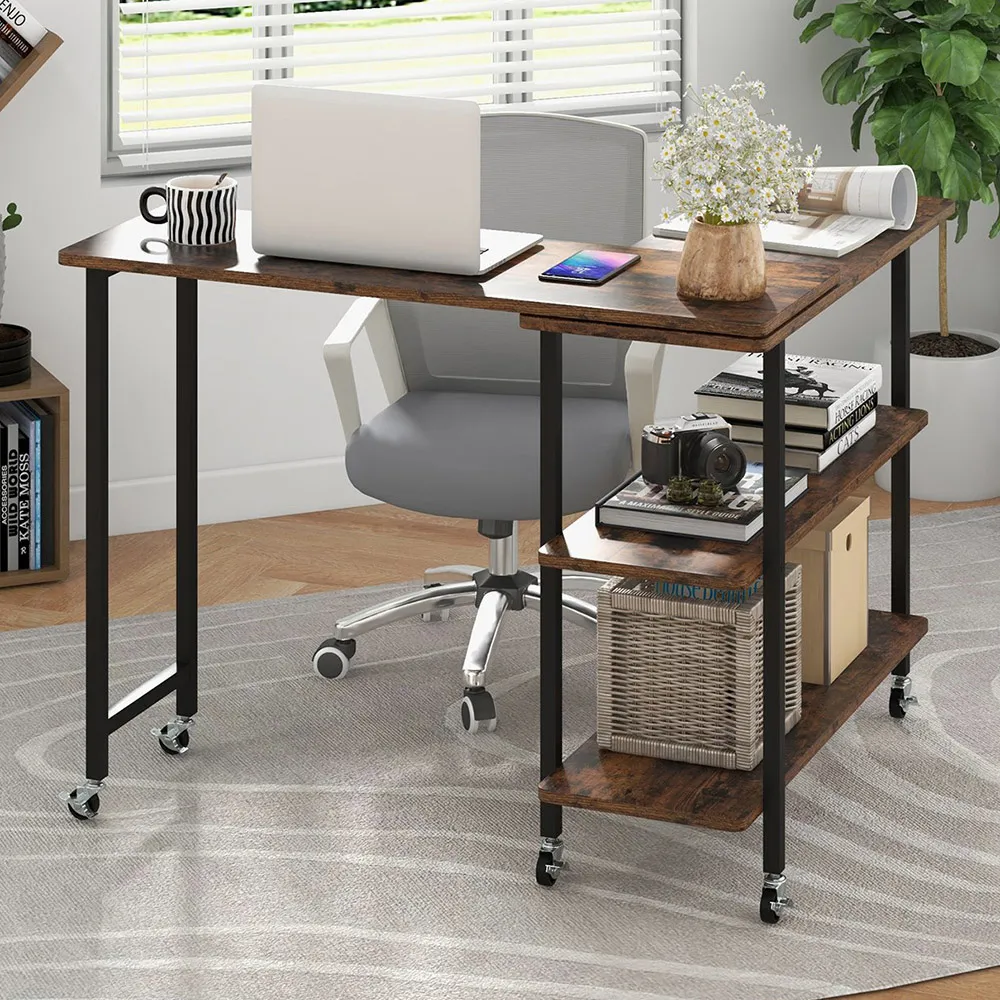 2 Shelf 360° Rotating Mobile End Table - Rustic Brown image