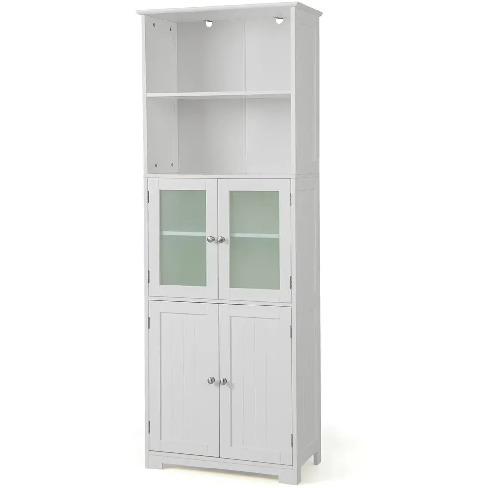 2 Shelf 4 Door Storage Display Cabinet - White