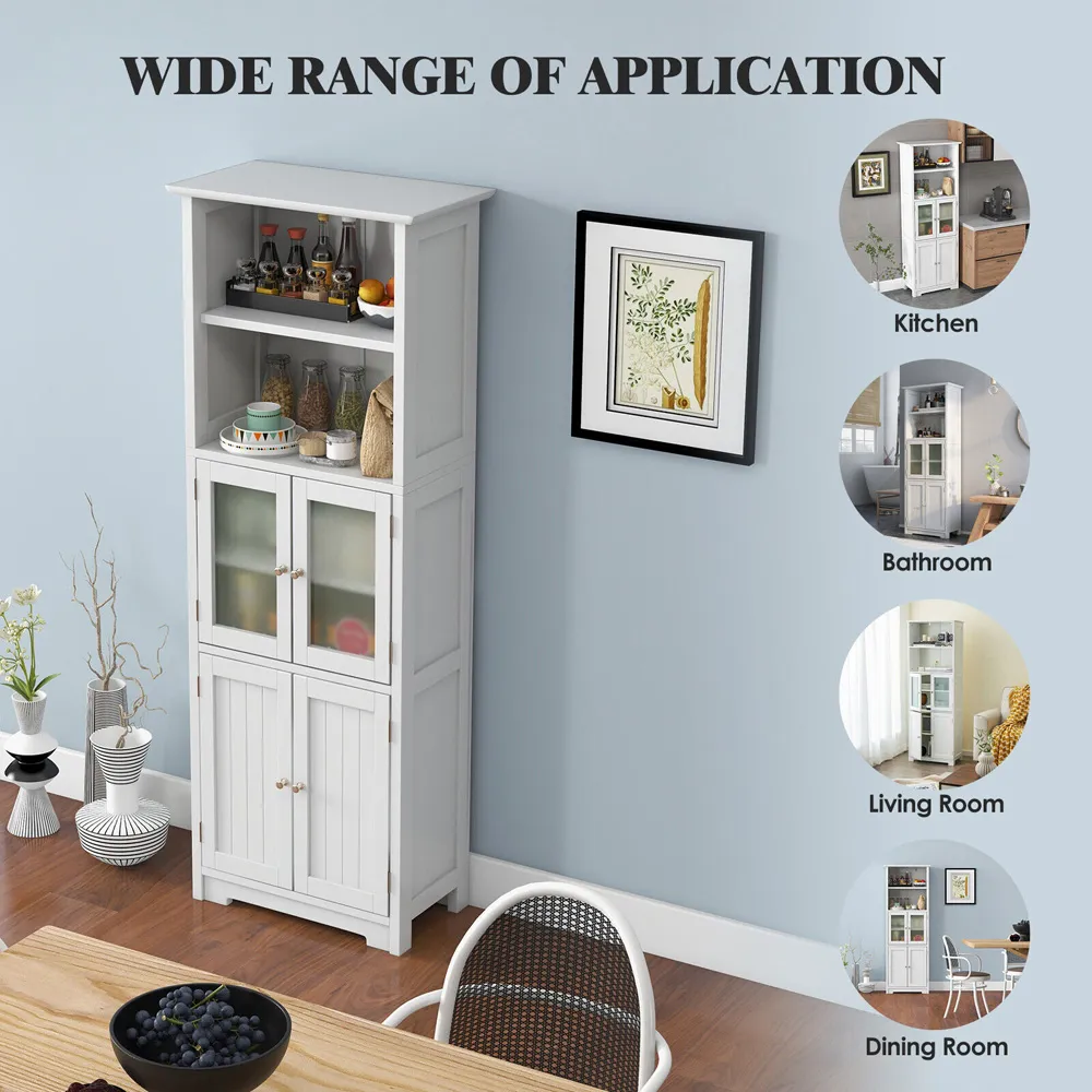 2 Shelf 4 Door Storage Display Cabinet - White