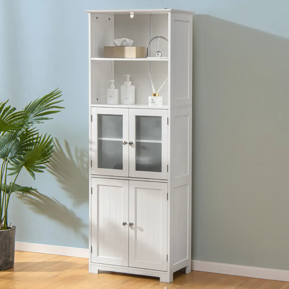 2 Shelf 4 Door Storage Display Cabinet - White