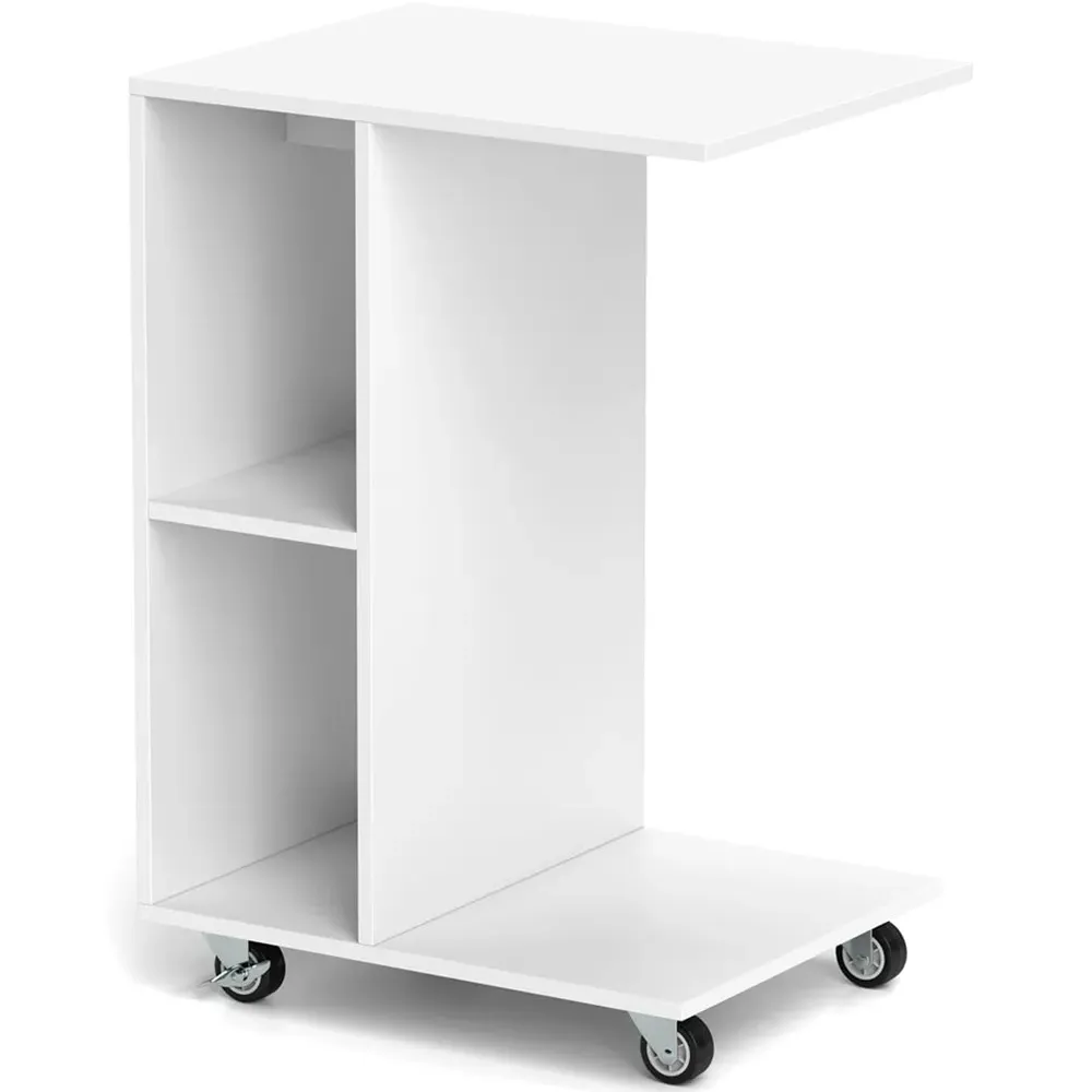 2 Shelf C Shaped End Table - White