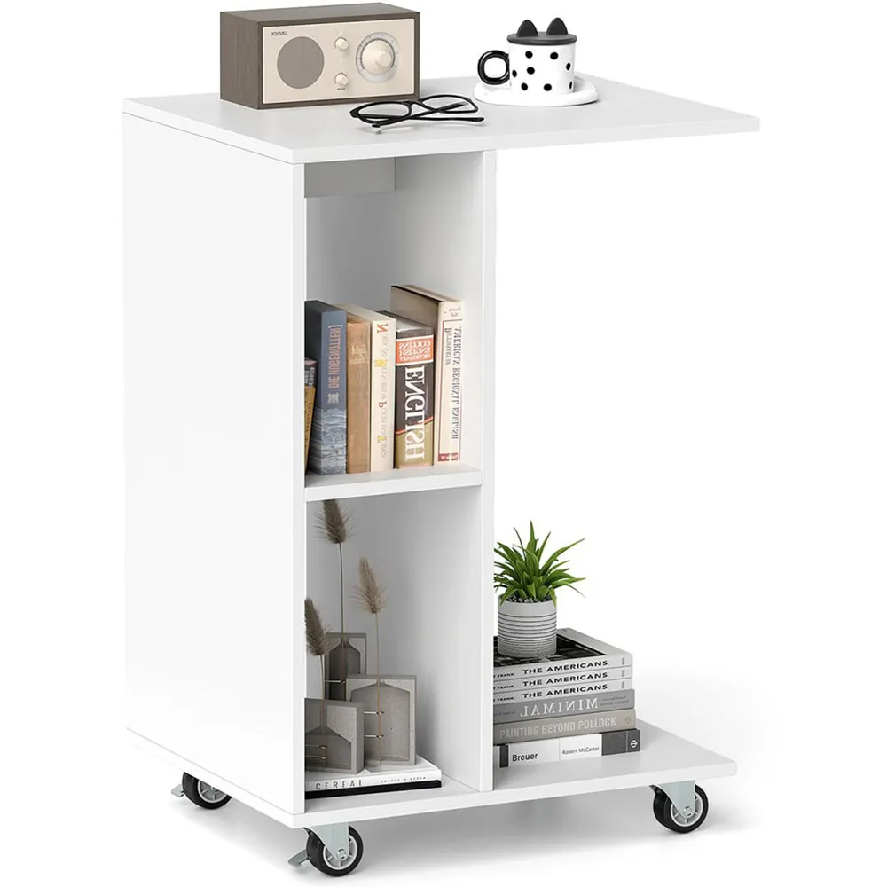 2 Shelf C Shaped End Table - White