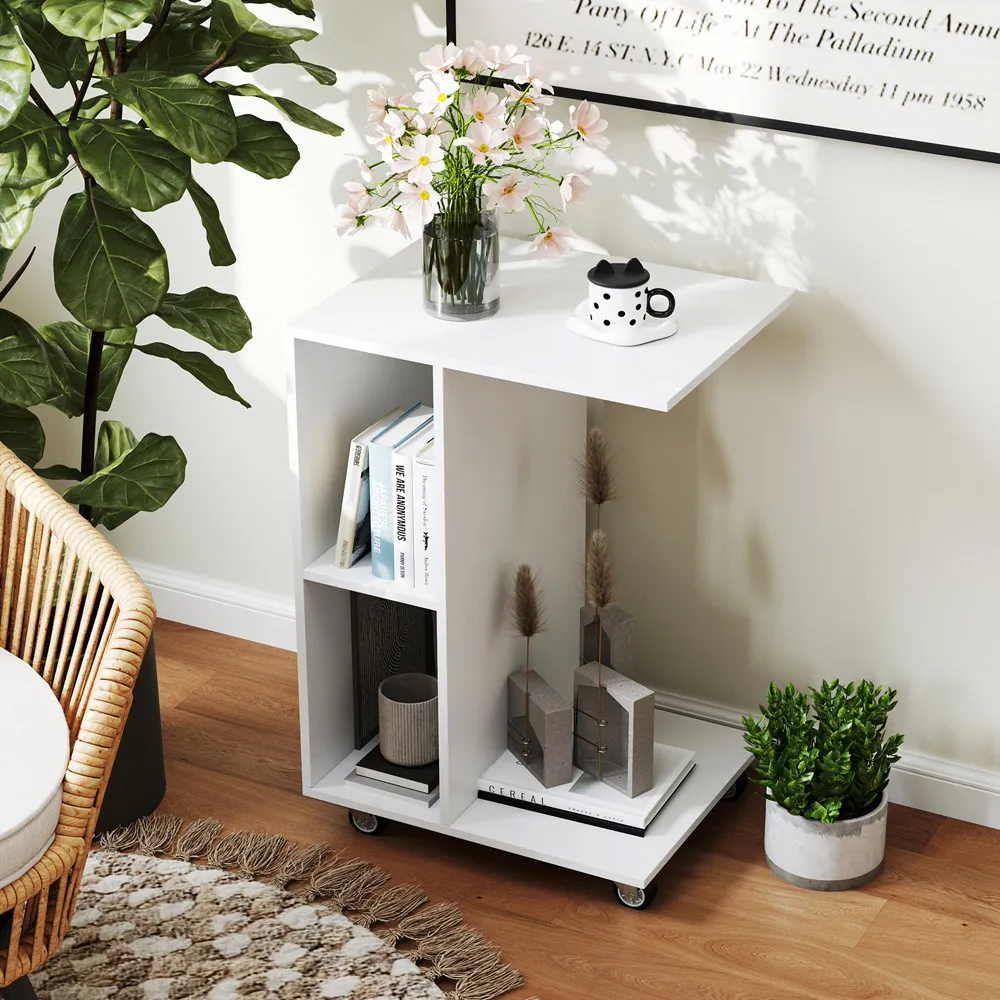 2 Shelf C Shaped End Table - White