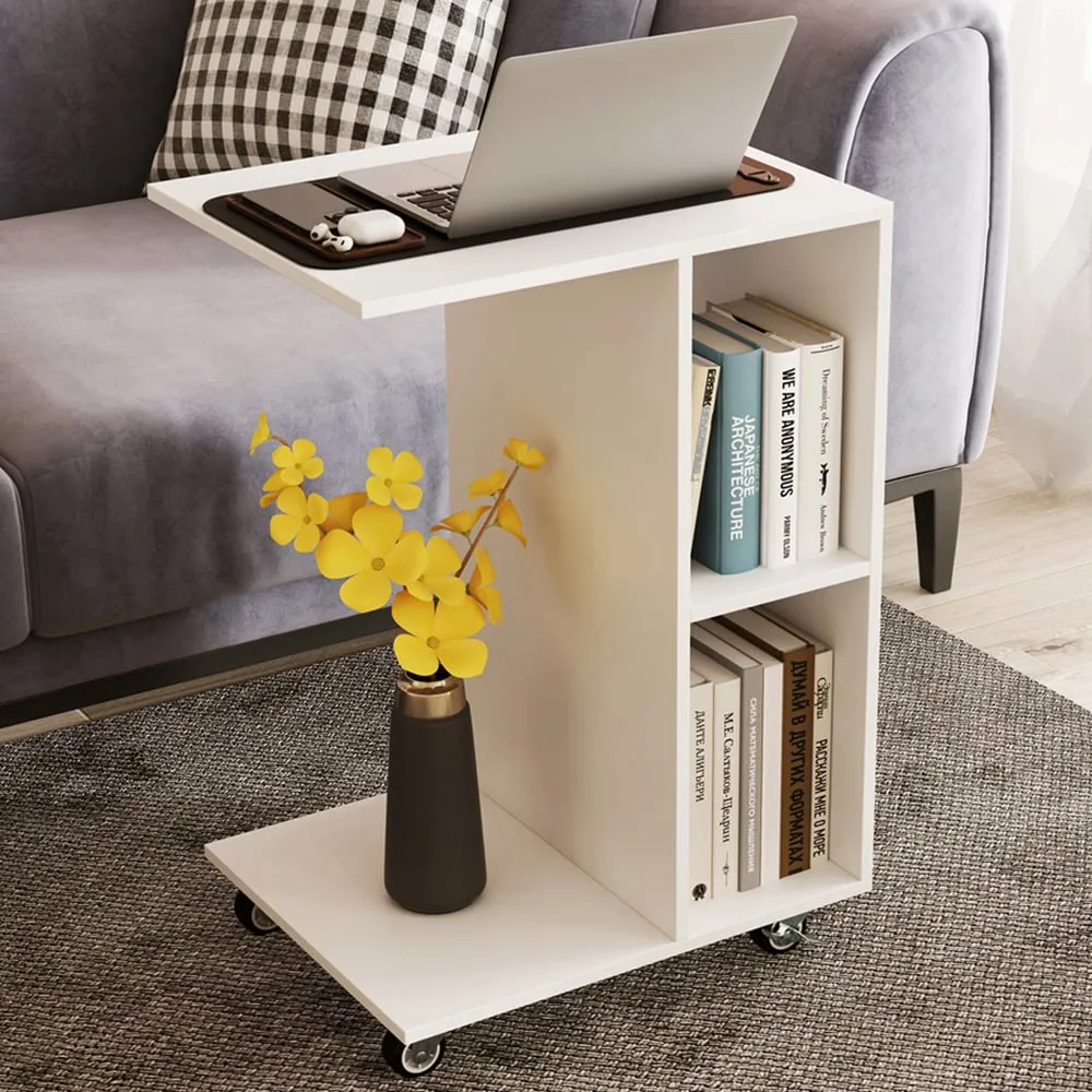 2 Shelf C Shaped End Table - White